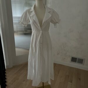 WeWoreWhat White Midi Dress with Puff Sleeves